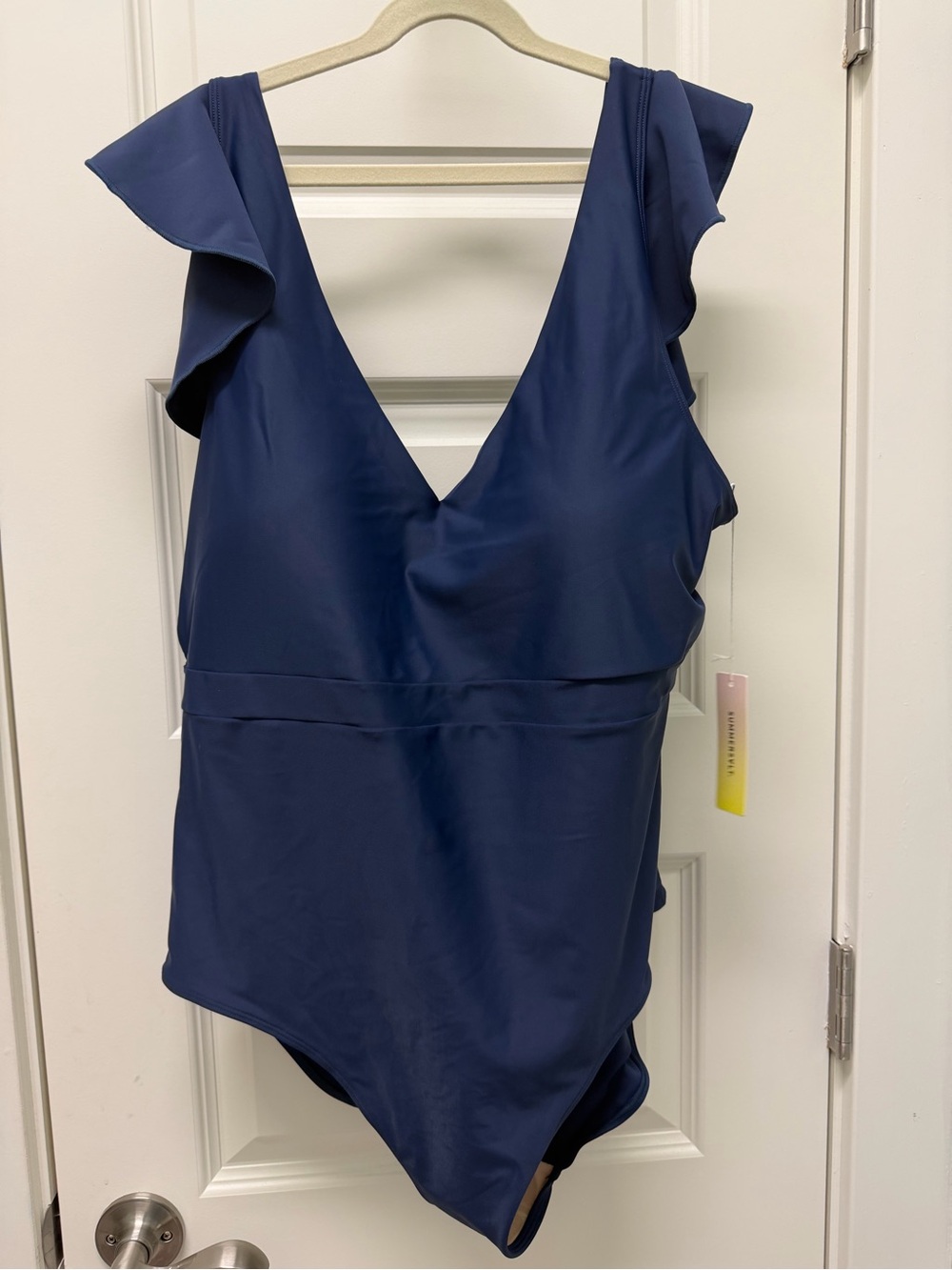 summersalt Navy One-Piece Swimsuit with Ruffle Shoulders NWT Sz 18 - Picture 4 of 6